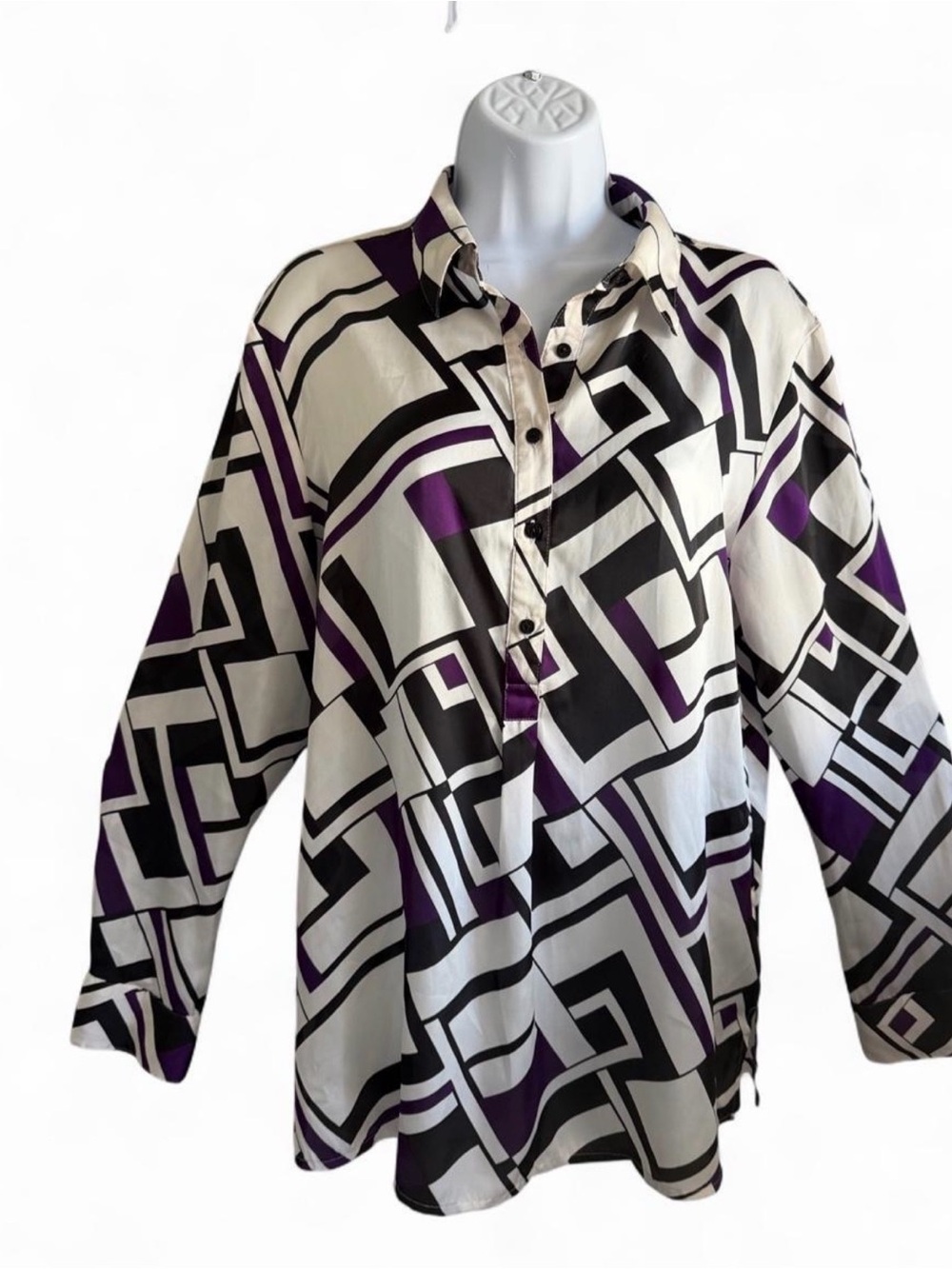 Ralph Lauren Black, White & Purple Geometric Blouse
